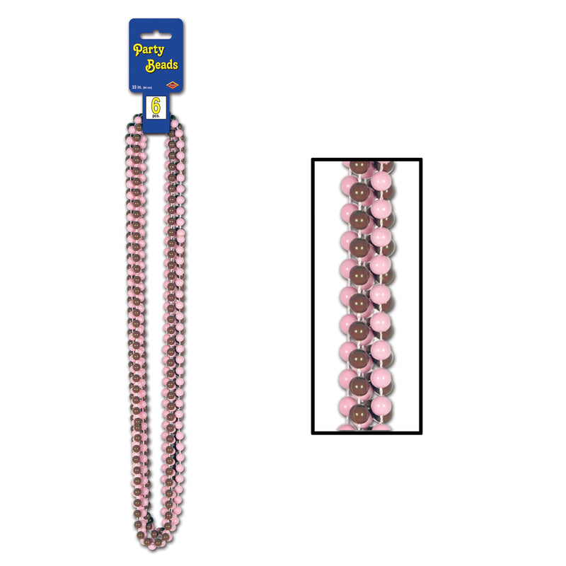 Party Beads - Small Round – 7mm x 33" – (6/Card) by Beistle for General Occasion Round Party Beads