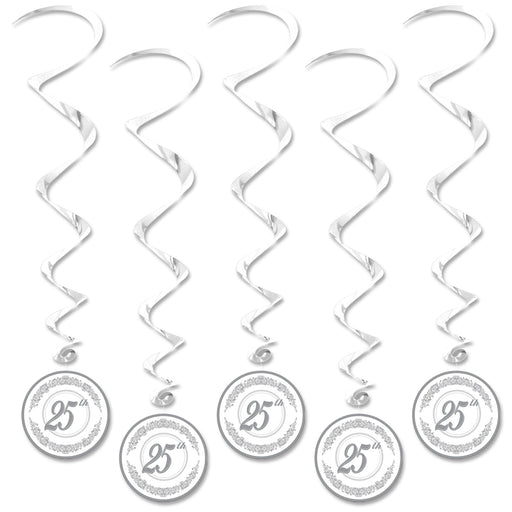 "25th" Anniversary Whirls – 3' 4" – (5/Pkg) by Beistle for Anniversary Whirls