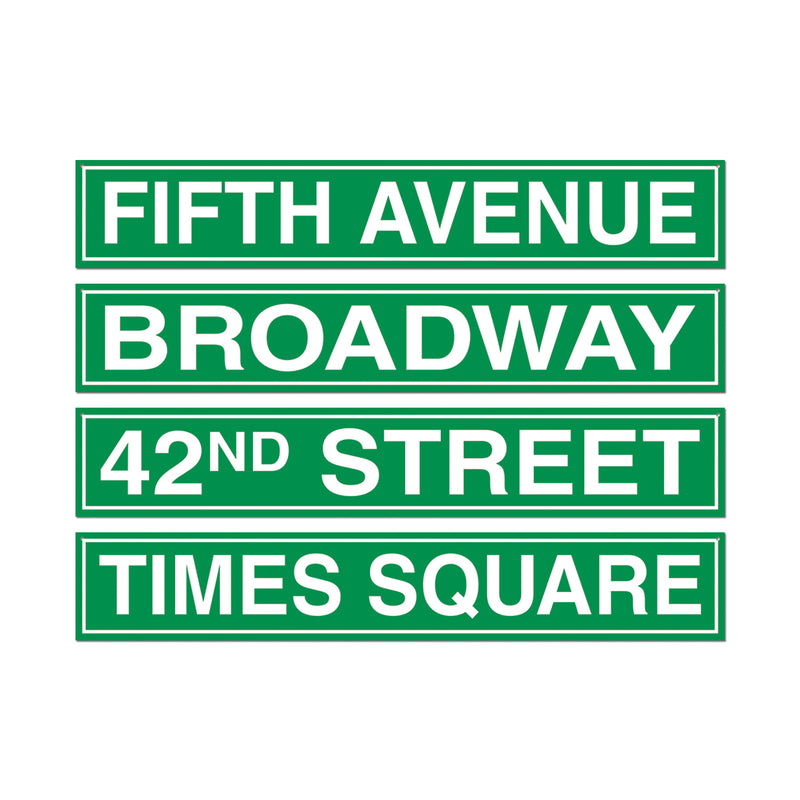 New York City Street Sign Cutouts – 4" x 24" – (4/Pkg) by Beistle for Awards Night Printed