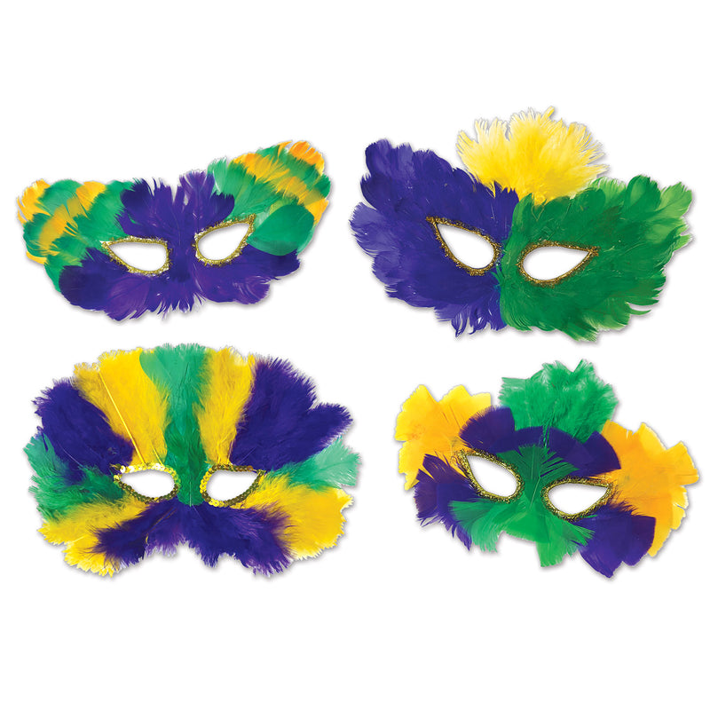 Mardi Gras Masks – (1/Pkg) by Beistle for Mardi Gras Feather