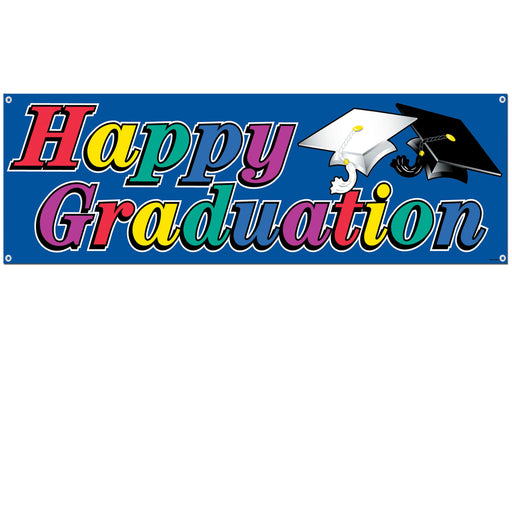 Happy Graduation Sign Banner – 5' x 21" – (1/Pkg) by Beistle for Graduation All-Weather