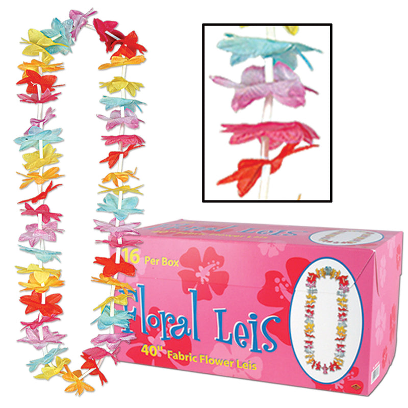 Floral Leis w/Printed Retail Carton – 40" – (16/Box) by Beistle for Luau Silk 'N Petal Leis