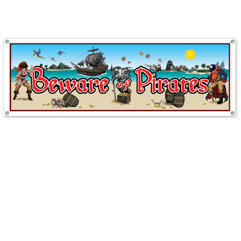 Beware Of Pirates Sign Banner – 5' x 21" – (1/Pkg) by Beistle for Pirate All-Weather