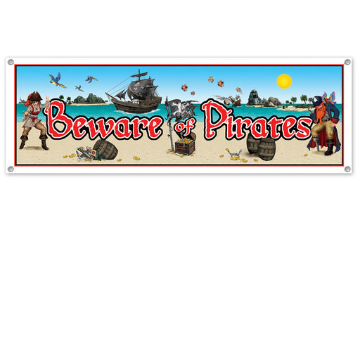 Beware Of Pirates Sign Banner – 5' x 21" – (1/Pkg) by Beistle for Pirate All-Weather