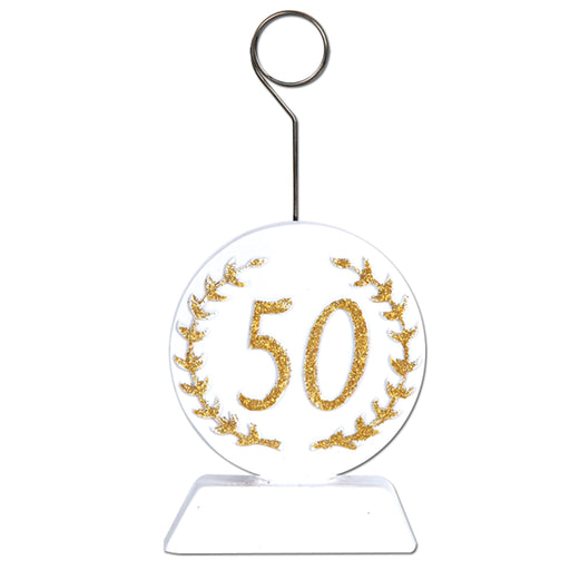 Glittered "50" Photo/Balloon Holder – 6 Oz by Beistle for Anniversary Balloon/Photo Holders