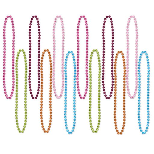 Party Beads - Small Round – 7mm x 33" – (12/Card) by Beistle for General Occasion Round Party Beads