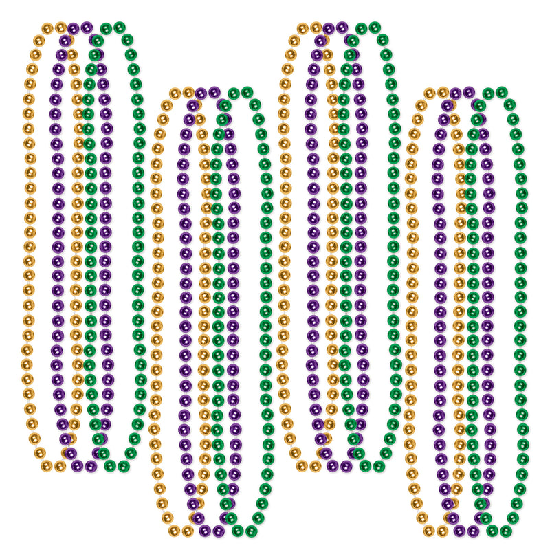 Mardi Gras Small Round Beads – 7mm x 33" – (12/Card) by Beistle for Mardi Gras Round Party Beads