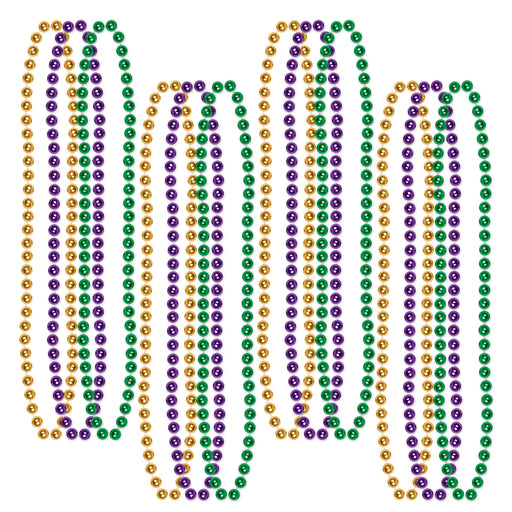 Mardi Gras Small Round Beads – 7mm x 33" – (12/Card) by Beistle for Mardi Gras Round Party Beads