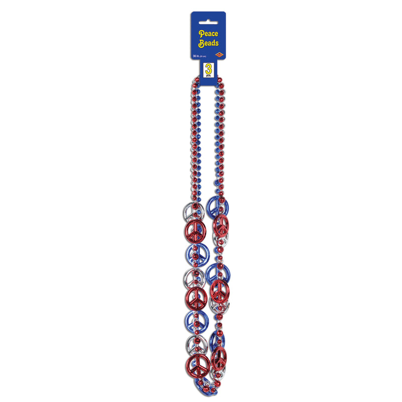 Patriotic Peace Sign Beads – 36" – (3/Card)