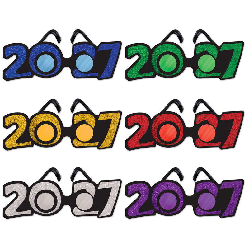 "2027" Glittered Plastic Eyeglasses – (1/Pkg)