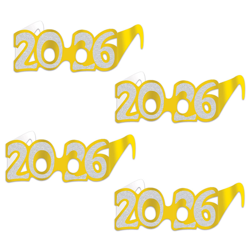 Pkgd "2026" Glittered Foil Eyeglasses – (4/Pkg)