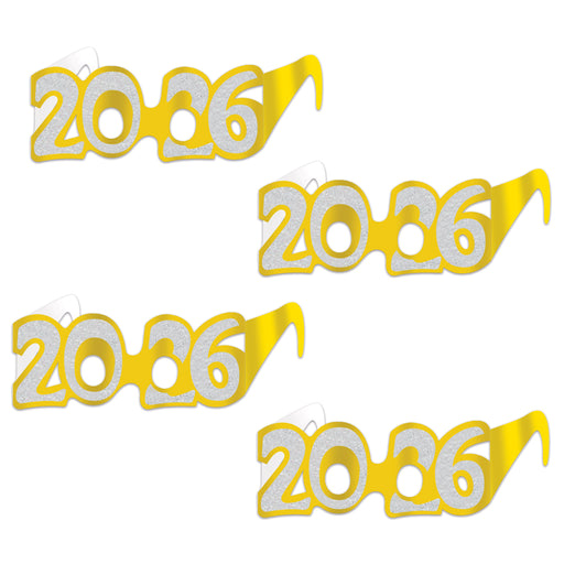 Pkgd "2026" Glittered Foil Eyeglasses – (4/Pkg)