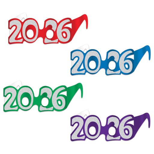 Pkgd "2026" Glittered Foil Eyeglasses – (4/Pkg)