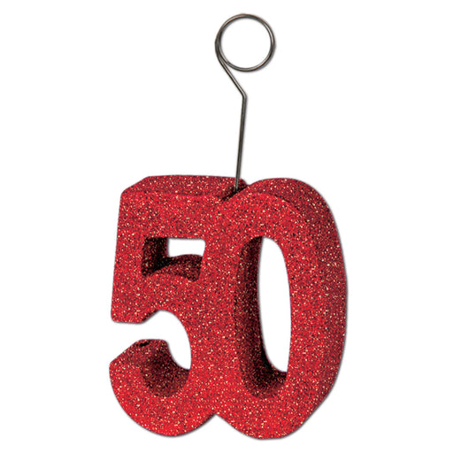 Glittered "50" Photo/Balloon Holder – 6 Oz by Beistle for Birthday-Age Specific Balloon/Photo Holders