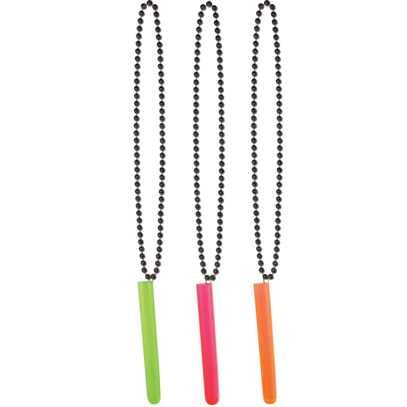 Beads w/NeonTest Tube Shot – 33"/ ¾ Oz – (1/Card) by Beistle for General Occasion Beads with Medallion