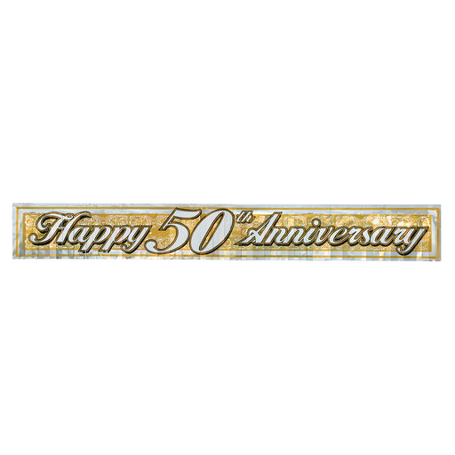 Metallic "50th" Anniversary Fringe Bnr – 8" x 5' – (1/Pkg) by Beistle for Anniversary Metallic Banners
