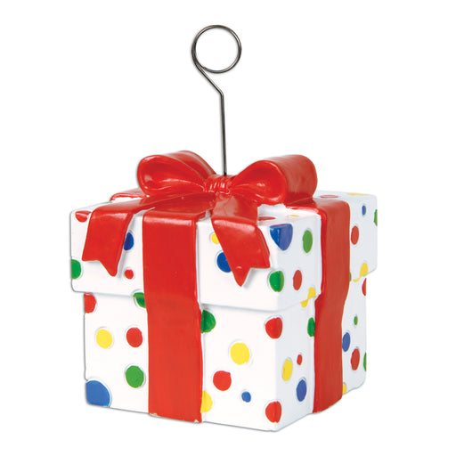 Polka Dots Gift Box Photo/Balloon Holder – 6 Oz by Beistle for Birthday Balloon/Photo Holders