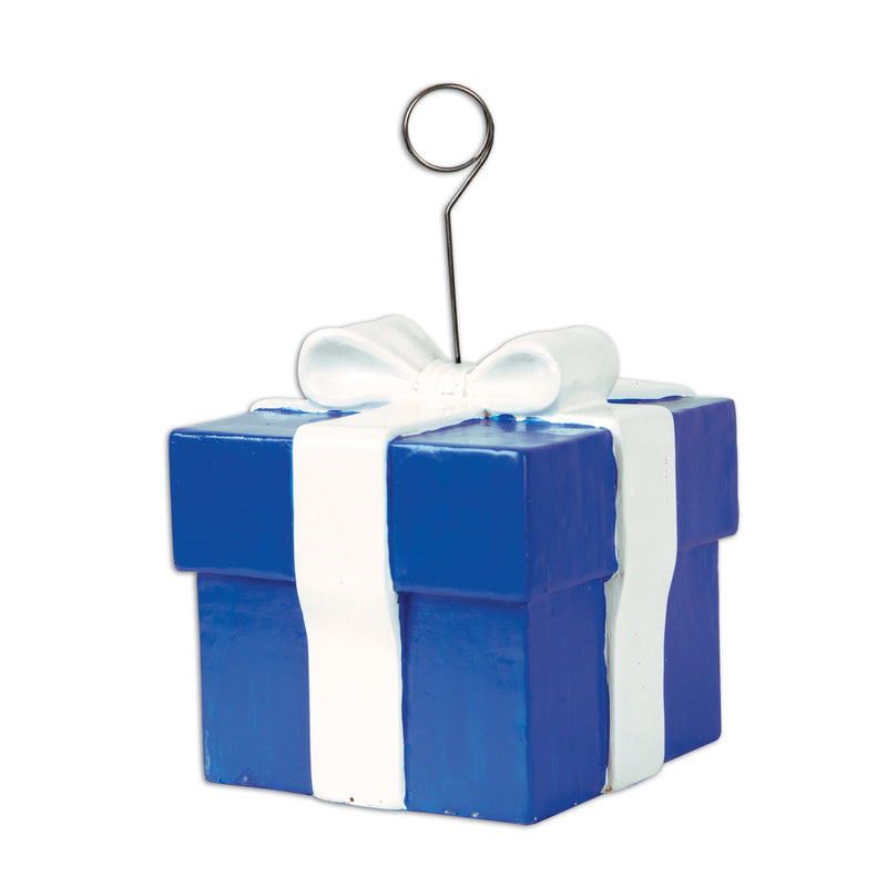 Blue Gift Box Photo/Balloon Holder – 6 Oz by Beistle for Birthday Balloon/Photo Holders