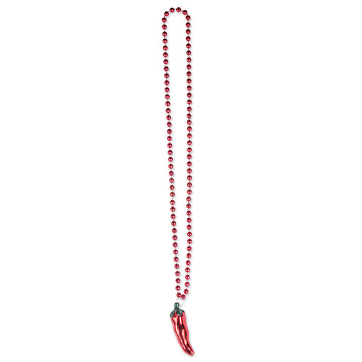 Beads w/Chili Pepper Medallion – 36" – (1/Card) by Beistle for Fiesta/Cinco de Mayo Beads with Medallion