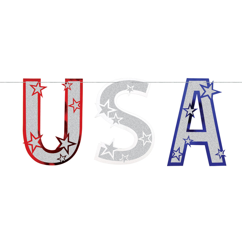 Glittered USA Streamer – 15" x 4' 6" – (1/Pkg) by Beistle for Patriotic Streamers