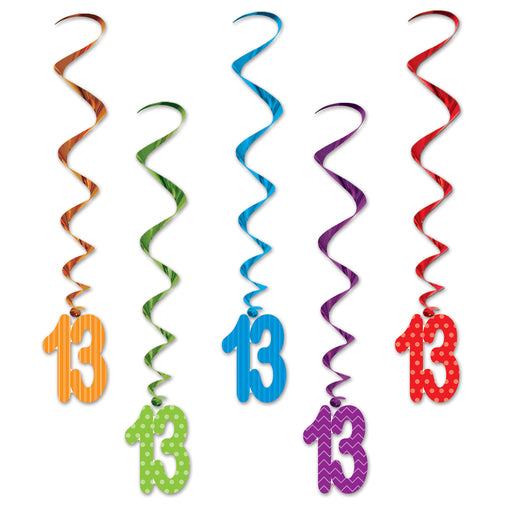 "13" Whirls – 3' – (5/Pkg) by Beistle for Birthday-Age Specific Whirls
