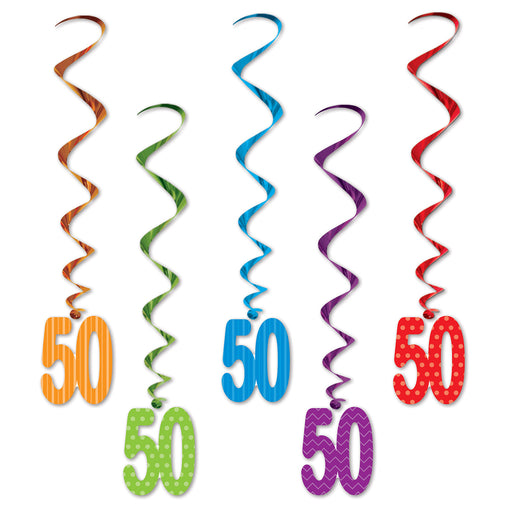 "50" Whirls – 3' – (5/Pkg) by Beistle for Birthday-Age Specific Whirls