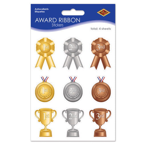 Award Ribbon Stickers – 4¾" x 7½" – (4 Shs/Pkg) by Beistle for Sports Stickers