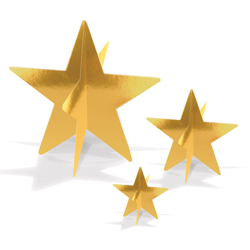 3-D Foil Star Centerpieces – Asstd – (3/Pkg) by Beistle for New Years 3-D