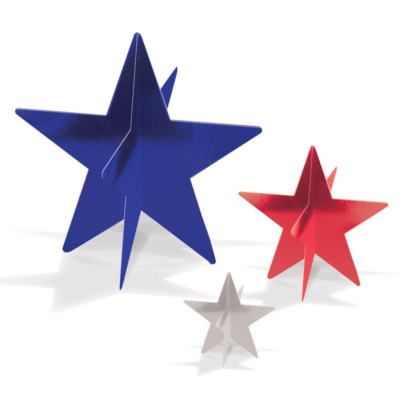 3-D Foil Star Centerpieces – Asstd – (3/Pkg)