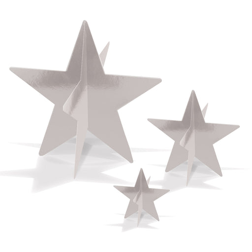 3-D Foil Star Centerpieces – Asstd – (3/Pkg) by Beistle for New Years 3-D