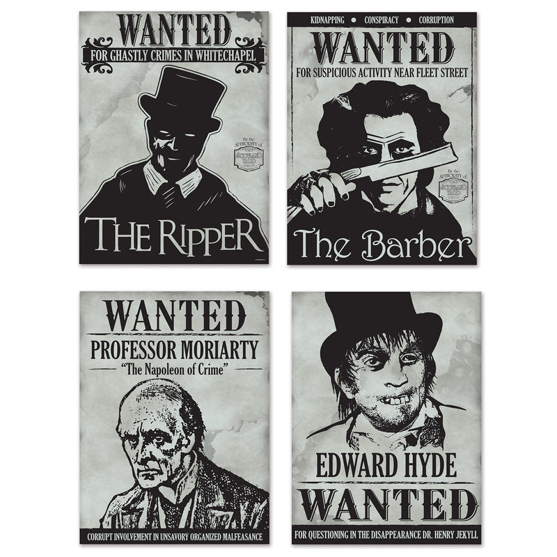 Sherlock Holmes Wanted Sign Cutouts – 15¼" – (4/Pkg) by Beistle for Sherlock Holmes Signs