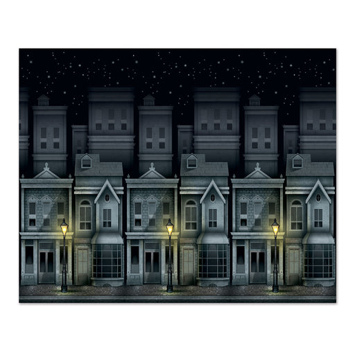 Victorian Townscape Backdrop – 4' x 30' – (1/Pkg) by Beistle for Sherlock Holmes Backdrops
