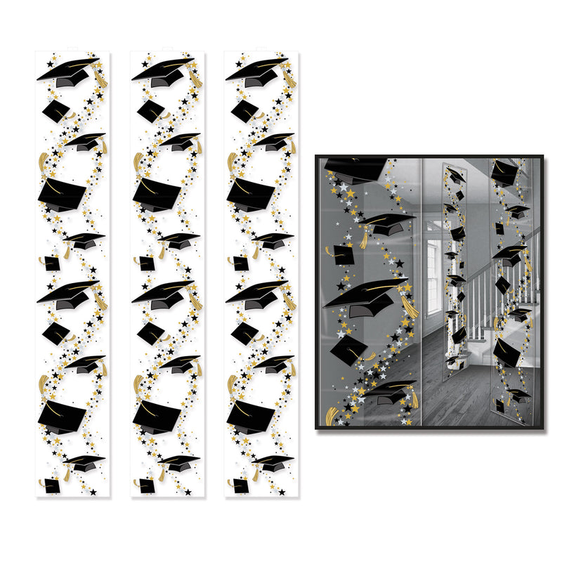 Grad Caps Party Panels – 12" x 6' – (3/Pkg) by Beistle for Graduation Party Panels