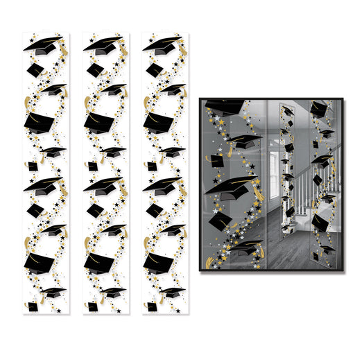 Grad Caps Party Panels – 12" x 6' – (3/Pkg) by Beistle for Graduation Party Panels