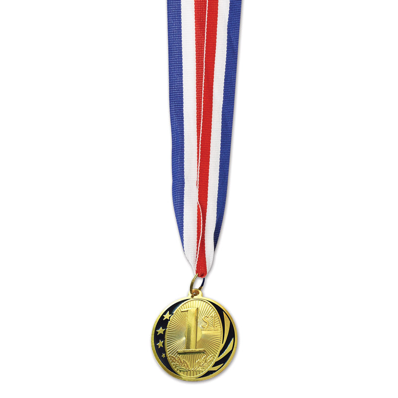 "1st" Place Medal w/Ribbon – 30" w/2" Medal – (1/Card) by Beistle for Sports Awards