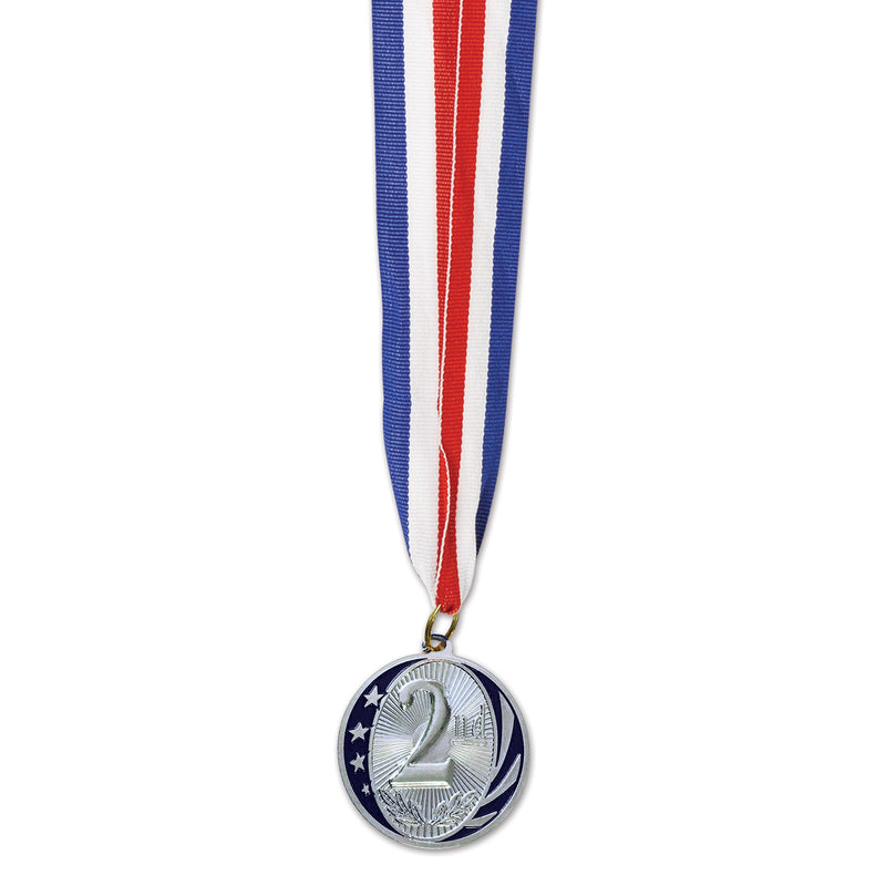 "2nd" Place Medal w/Ribbon – 30" w/2" Medal – (1/Card) by Beistle for Sports Awards