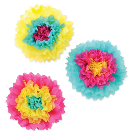 Tissue Flowers – 10" – (3/Pkg) by Beistle for Luau Tissue