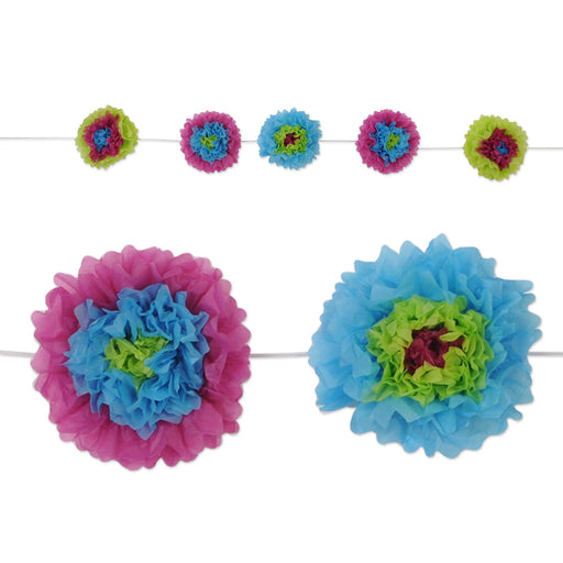 Tissue Flower Garland – 10" x 8' – (1/Pkg) by Beistle for Luau Tissue