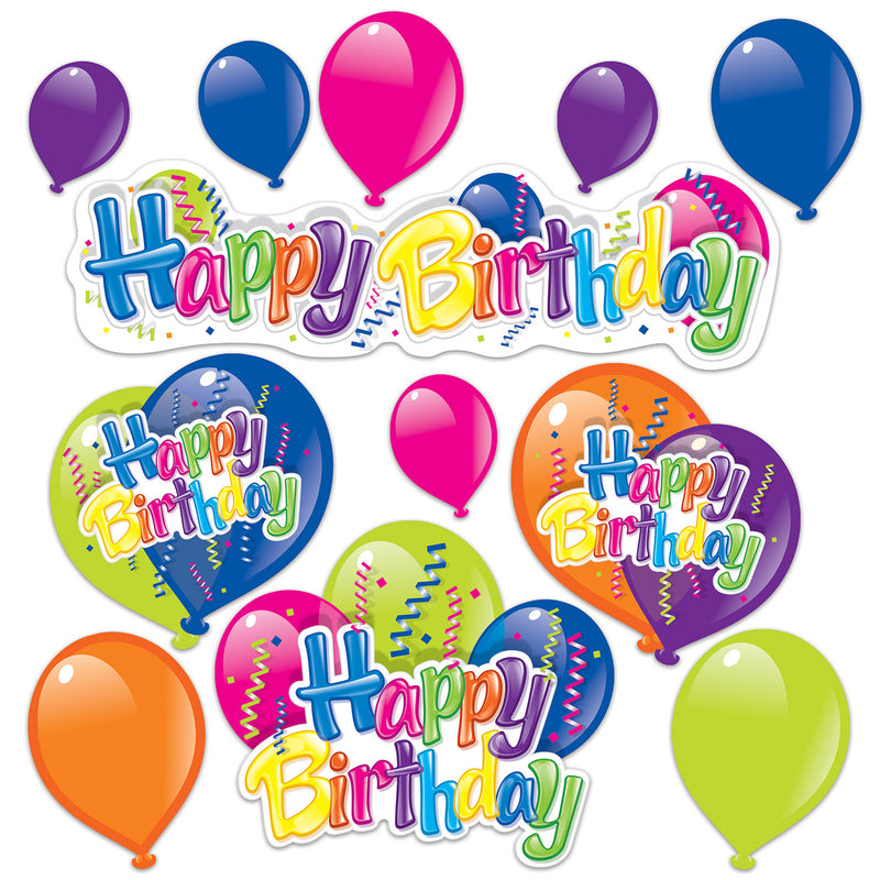 Happy Birthday Cutouts – 5"-24½" – (12/Pkg)