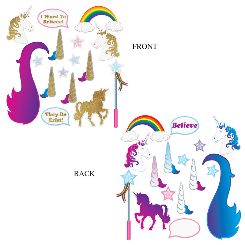 Unicorn Glittered Photo Fun Signs – 3"-19" – (16/Pkg) by Beistle for Unicorn Photo Fun Signs