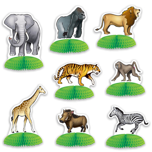 Jungle Safari Animal Mini Centerpieces – 3"-5½" – (8/Pkg) by Beistle for Jungle Tissue