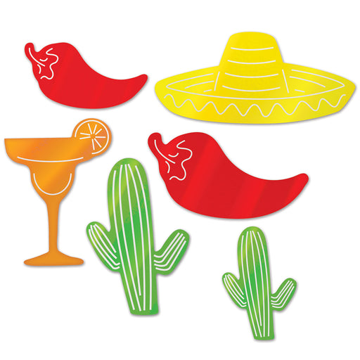 Foil Fiesta Silhouettes – 8¾"-15¼" – (6/Pkg) by Beistle for Fiesta/Cinco de Mayo Foil