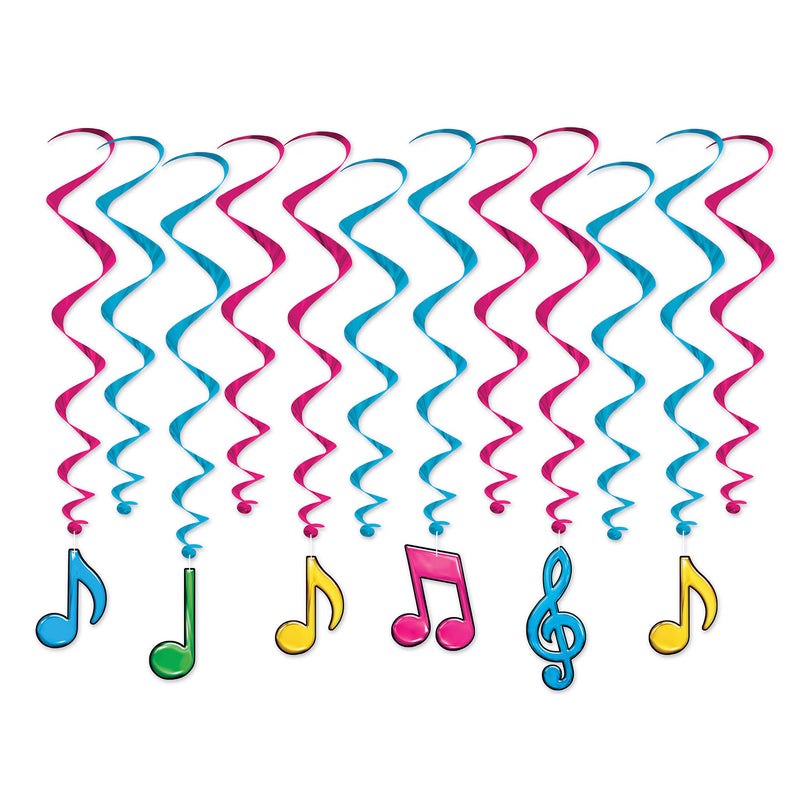 Neon Musical Notes Whirls – 17½"-32" – (12/Pkg)