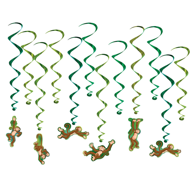 Monkey Whirls – 17½"-29½" – (12/Pkg) by Beistle for Jungle Whirls