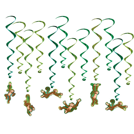 Monkey Whirls – 17½"-29½" – (12/Pkg) by Beistle for Jungle Whirls