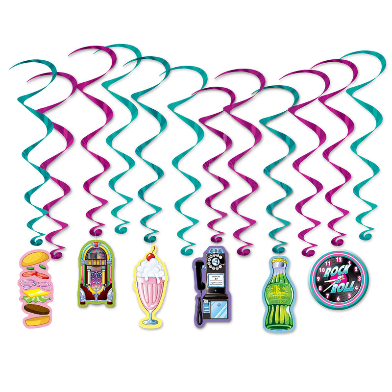 Soda Shop Whirls – 17½"-32" – (12/Pkg) by Beistle for 50's/Rock & Roll Whirls