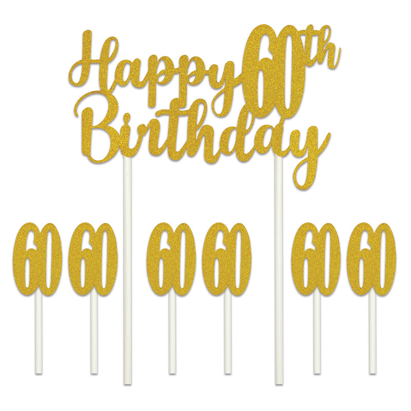 Happy "60th" Birthday Cake Topper – 6" x 8¼" – (1/Pkg) by Beistle for Birthday-Age Specific Cake Toppers