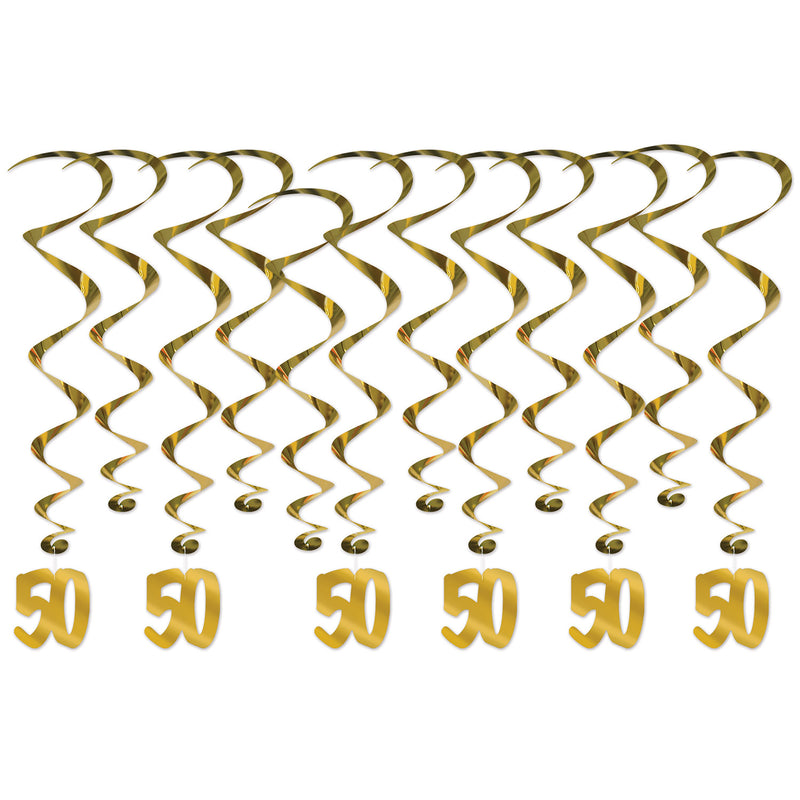 "50th" Anniversary Whirls – 17½"-31½" – (12/Pkg)