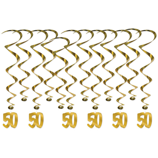 "50th" Anniversary Whirls – 17½"-31½" – (12/Pkg) by Beistle for Anniversary Whirls