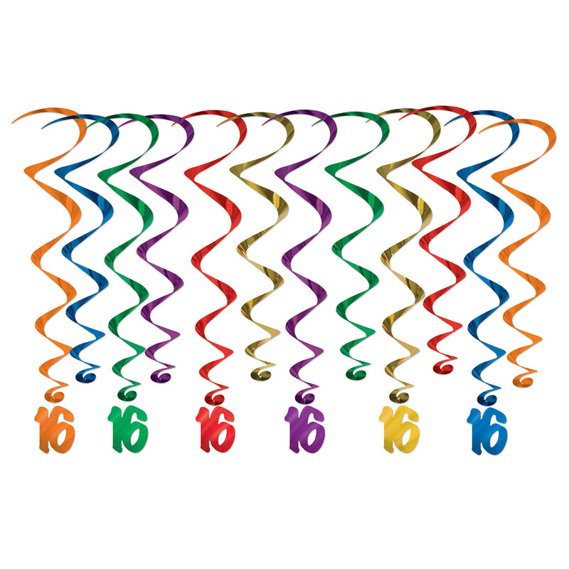 "16" Whirls – 17½"-31" – (12/Pkg) by Beistle for Sweet 16 Whirls